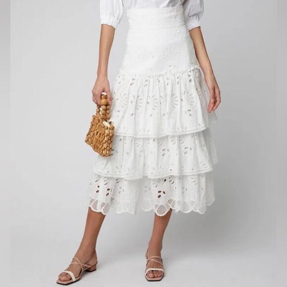 ALEXIS‎ Faustine Ruffled White Midi Skirt Women’s Size XS - Picture 1 of 11